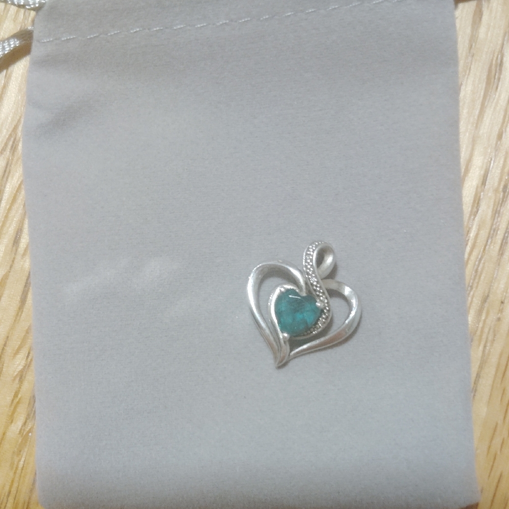 Macy's Silver Heart Necklace with Green Gem Stone